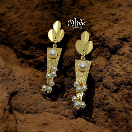 Golden Brass Earrings - 159