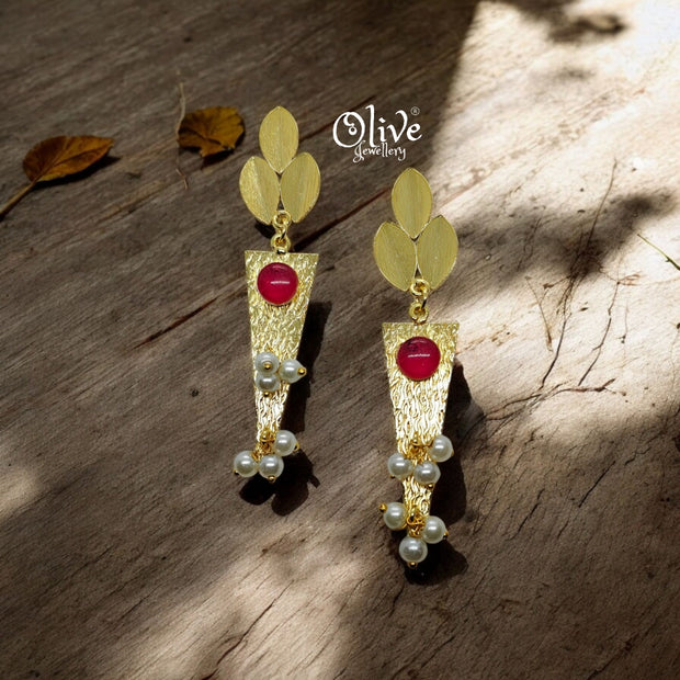 Golden Brass Earrings - 159