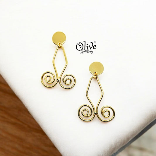 Golden Brass Earrings - 166