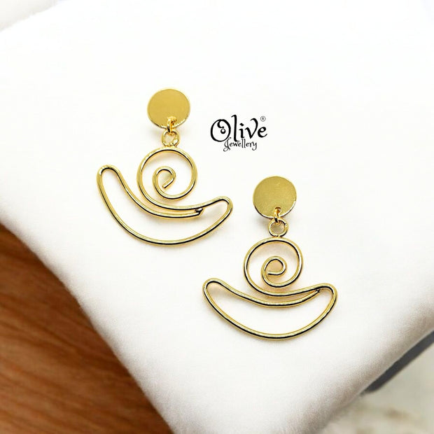 Golden Brass Earrings - 167