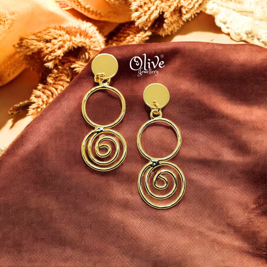 Golden Brass Earrings - 169