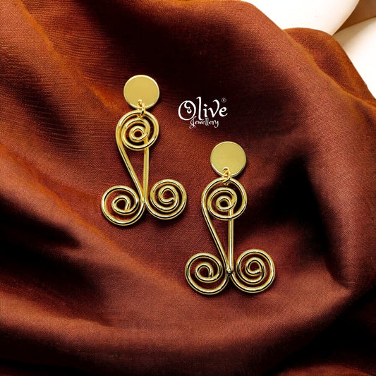 Golden Brass Earrings - 170