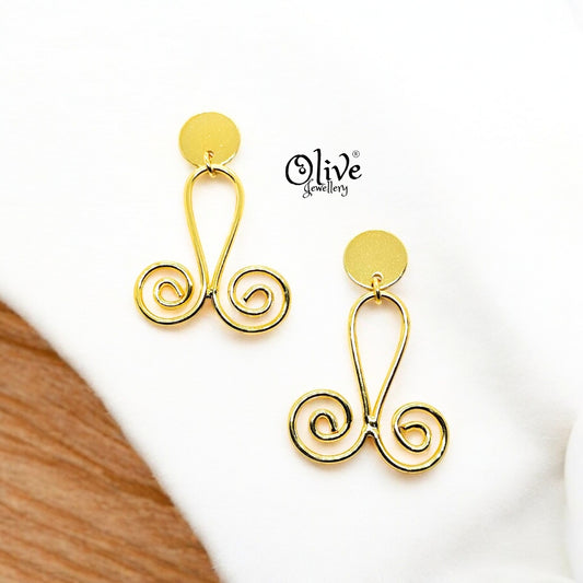 Golden Brass Earrings - 178