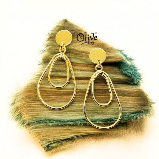 Golden Brass Earrings - 179