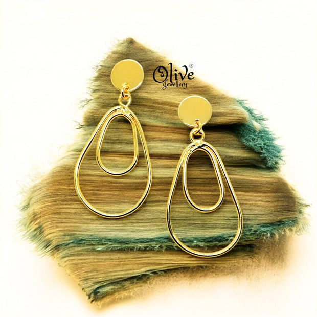 Golden Brass Earrings - 179