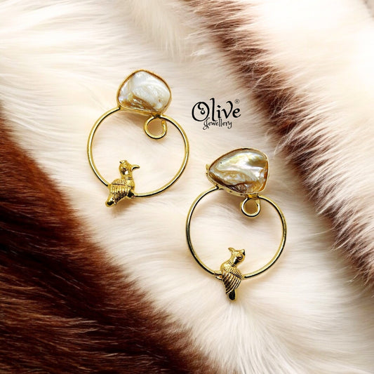 Golden Brass Earrings - 180
