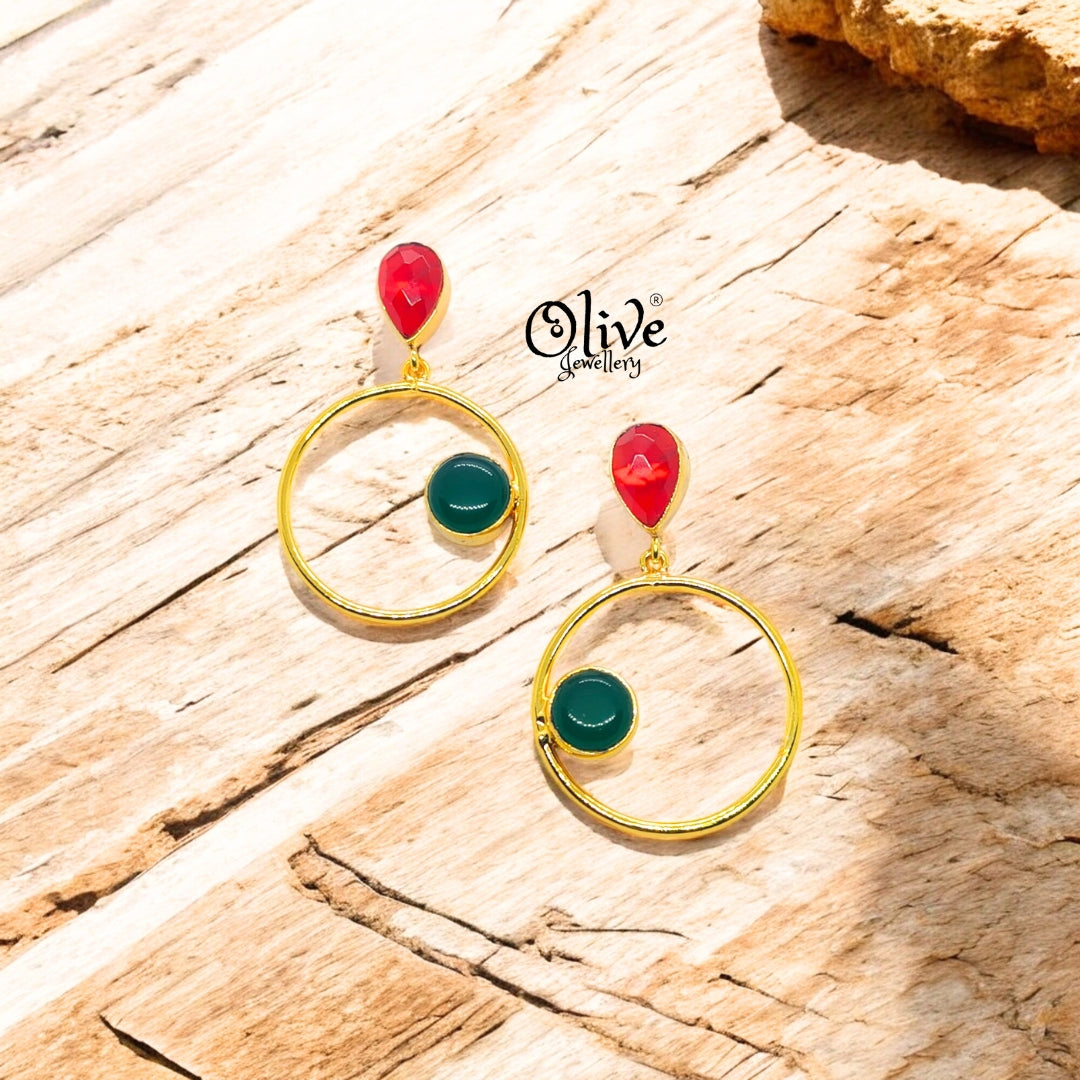 Golden Brass Earrings - 185