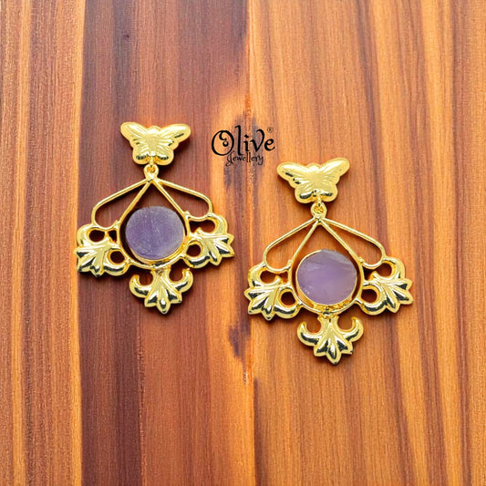 Golden Brass Earrings - 198