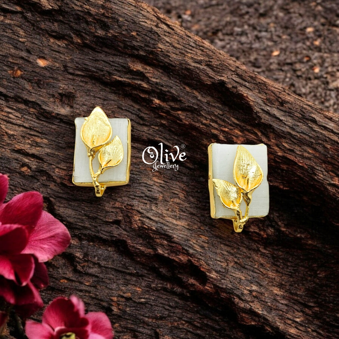 Golden Brass Earrings - 253 - Rough Stone