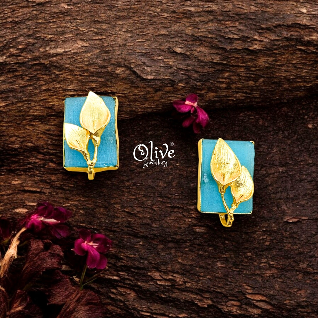 Golden Brass Earrings - 253 - Rough Stone