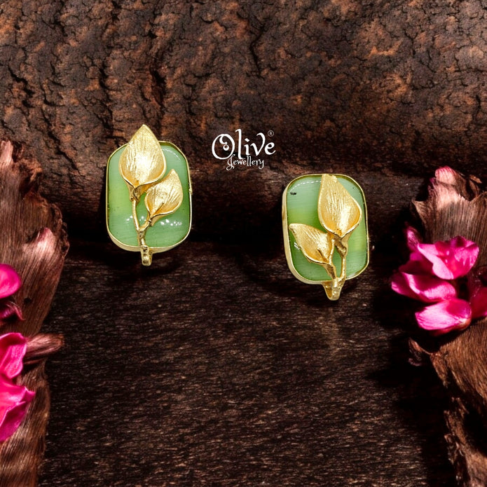 Golden Brass Earrings - 265 - Monalisa Stone