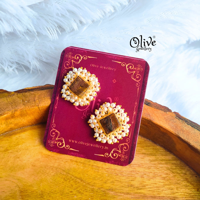 Golden Brass Earrings - 271