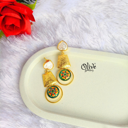 Golden Brass Earrings - 294 - Tanjore