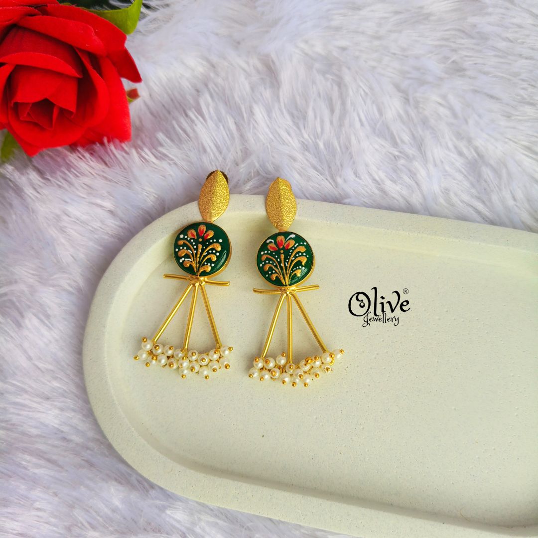 Golden Brass Earrings - 296 - Tanjore