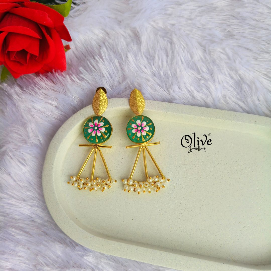Golden Brass Earrings - 296 - Tanjore