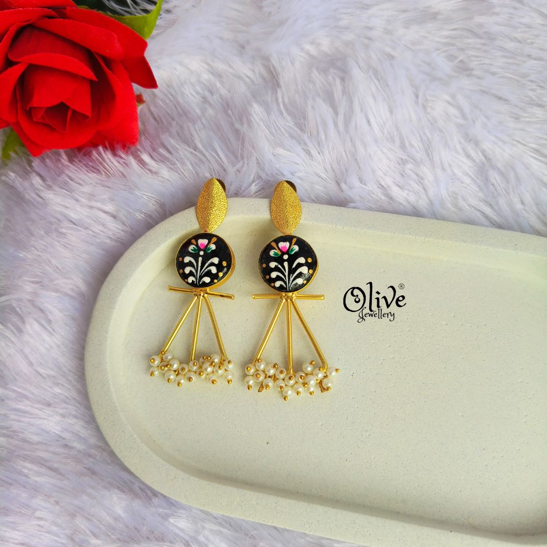 Golden Brass Earrings - 296 - Tanjore