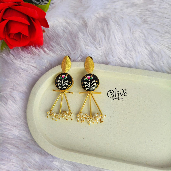 Golden Brass Earrings - 296 - Tanjore