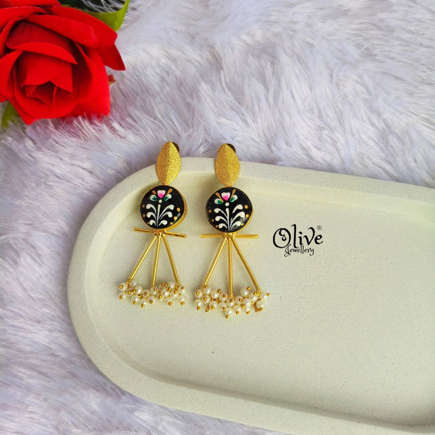 Golden Brass Earrings - 296 - Tanjore