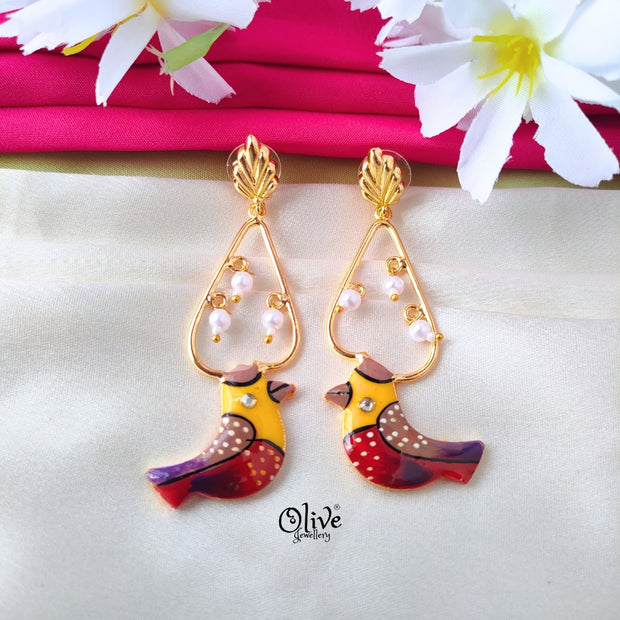Meenakari Birds  Earrings - 344