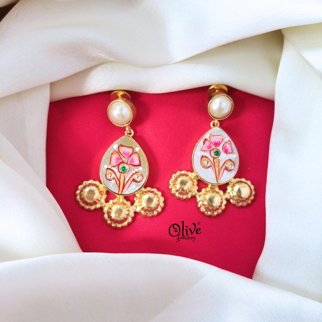 Golden Brass Earrings - 351 - Tanjore