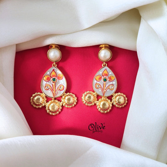 Golden Brass Earrings - 353 - Tanjore