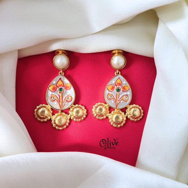 Golden Brass Earrings - 353 - Tanjore