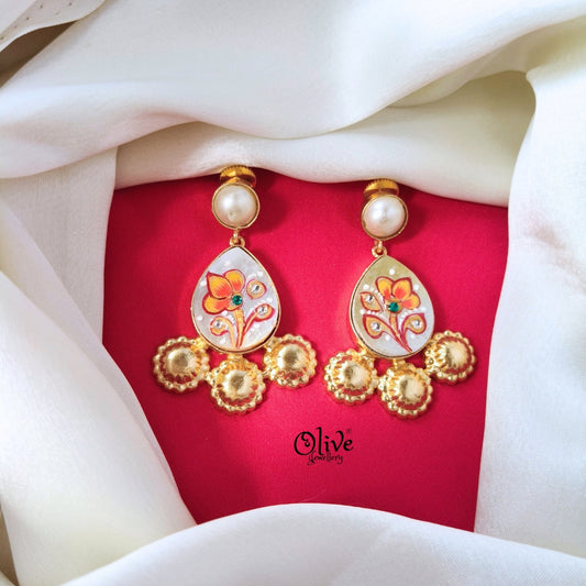 Golden Brass Earrings - 354 - Tanjore