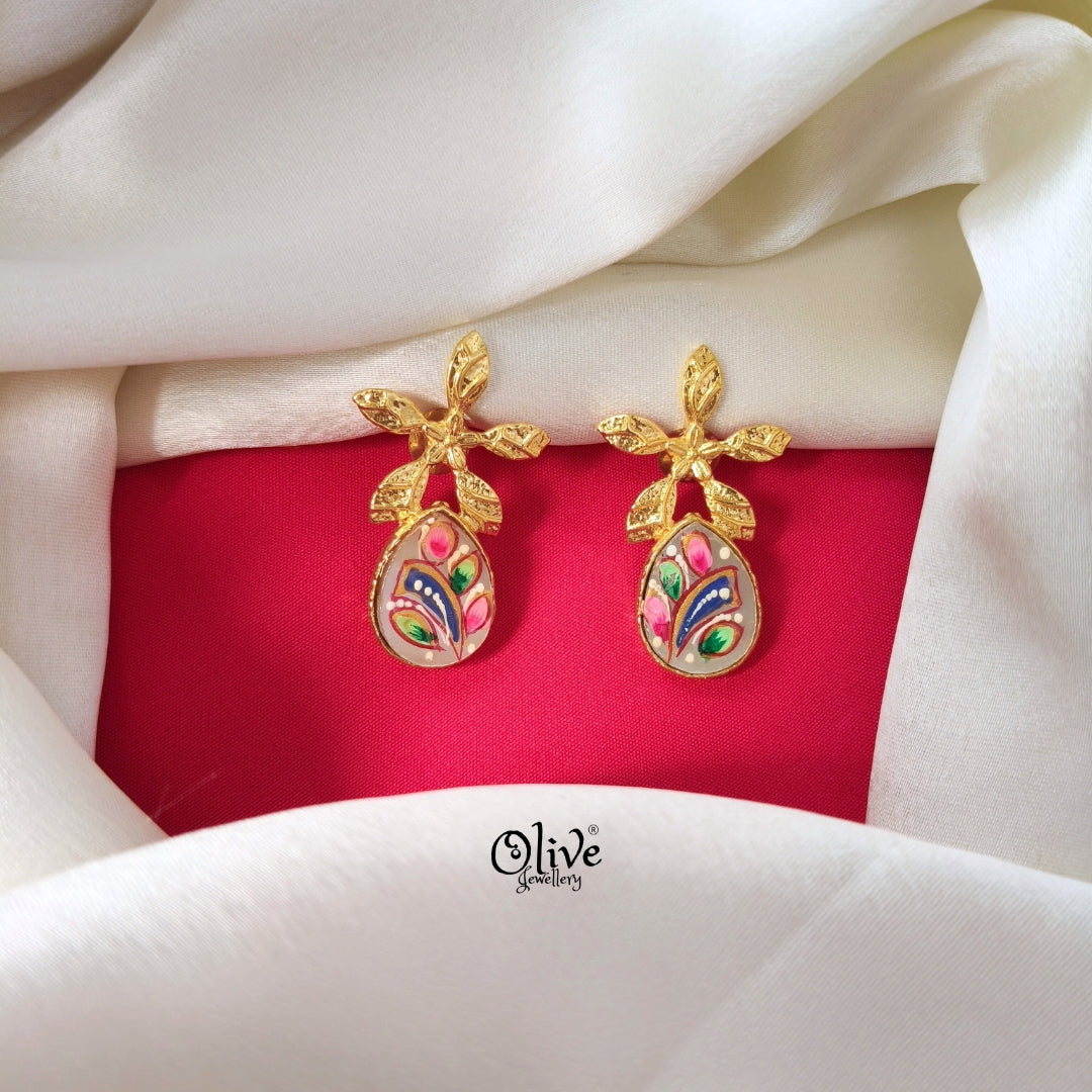 Golden Brass Earrings - 355 - Tanjore