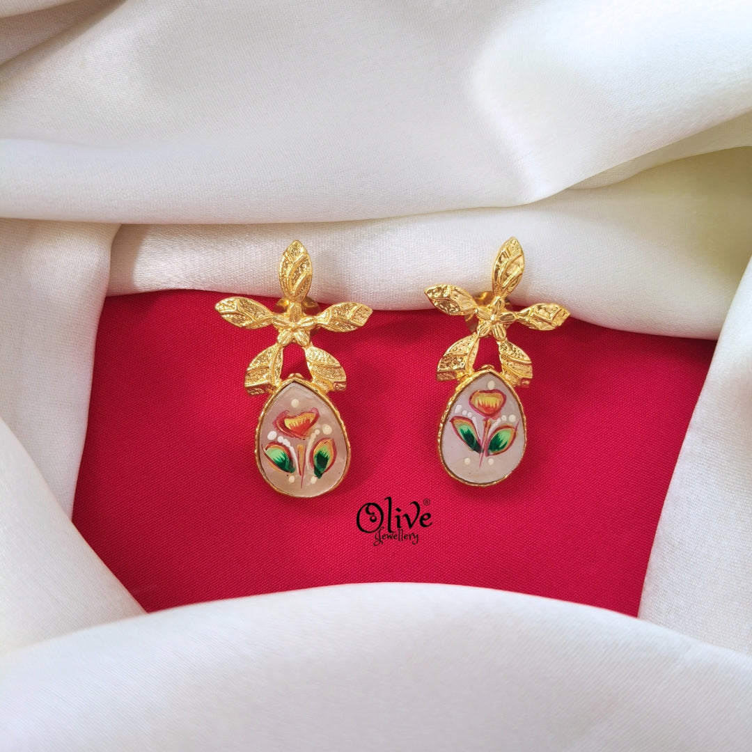 Golden Brass Earrings - 356 - Tanjore