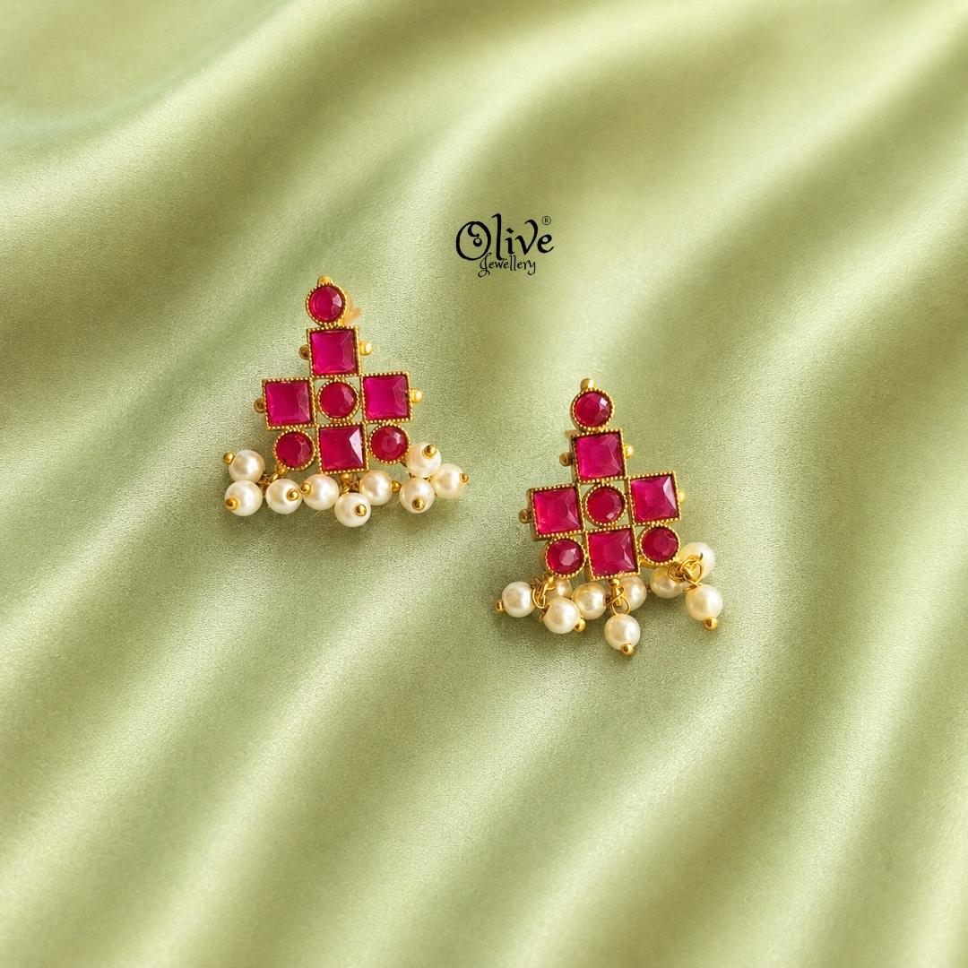 Golden Brass Earrings - 358
