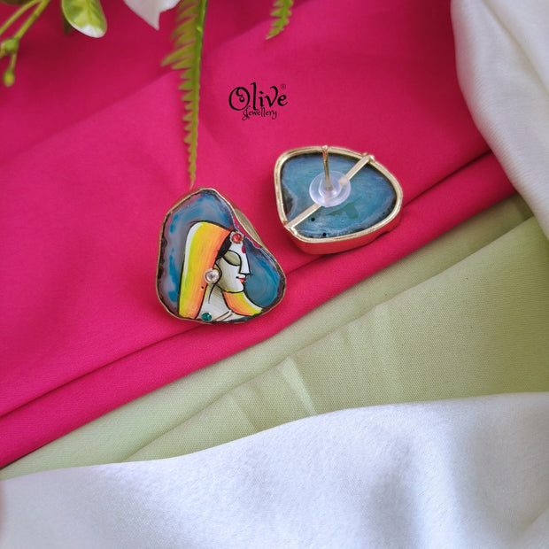 Natural Stone Studs -Tanjore Painting-226