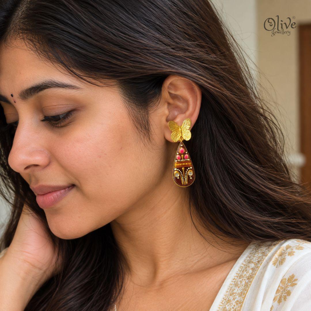 Tanjore Butterfly Earrings-332