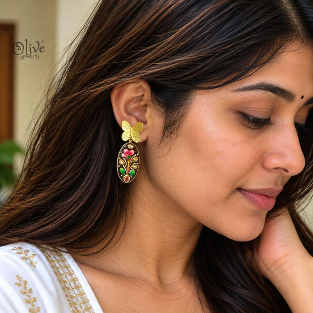 Tanjore Butterfly Earrings-336