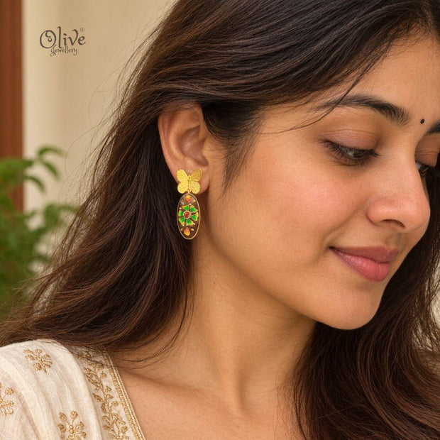 Tanjore Butterfly Earrings-337