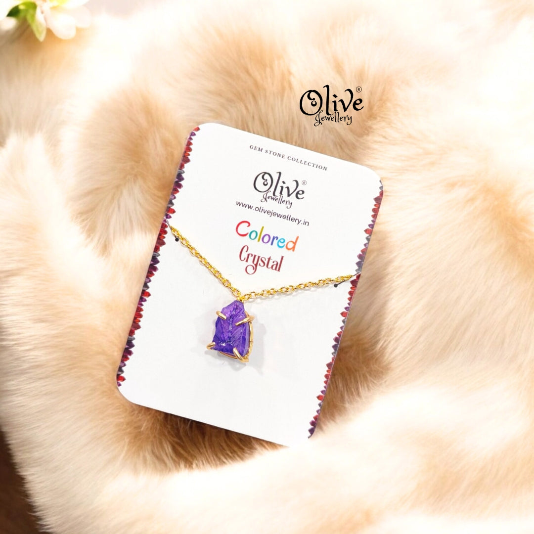 Gem Stone Collection Pendent - Colored Crystal - Claw Fitting - Rough Shape