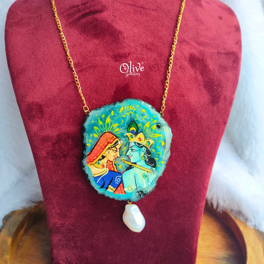 Natural Stone Pendent - Radha Krishna