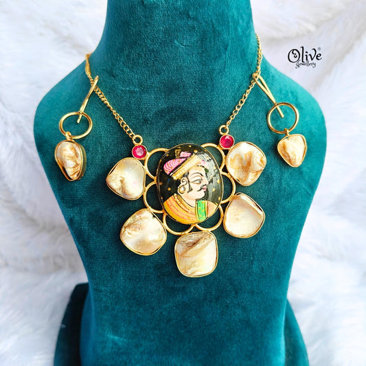 MOP Pendent with Tanjore Painting