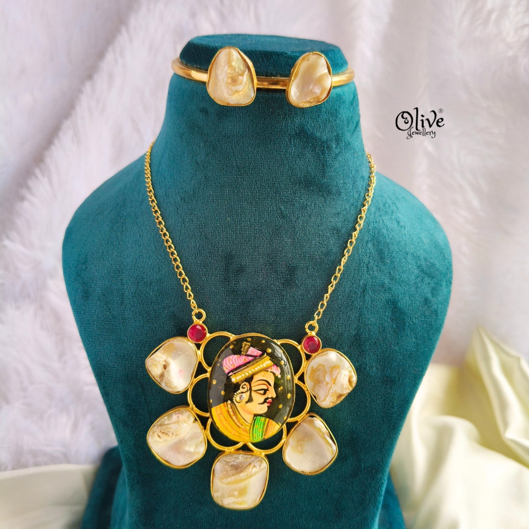 MOP Pendent with Tanjore Painting