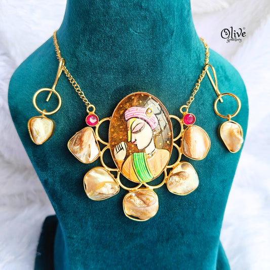 MOP Pendent with Tanjore Painting