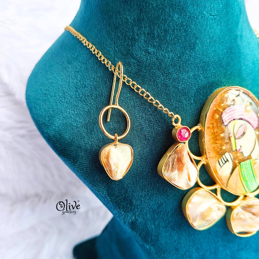 MOP Pendent with Tanjore Painting