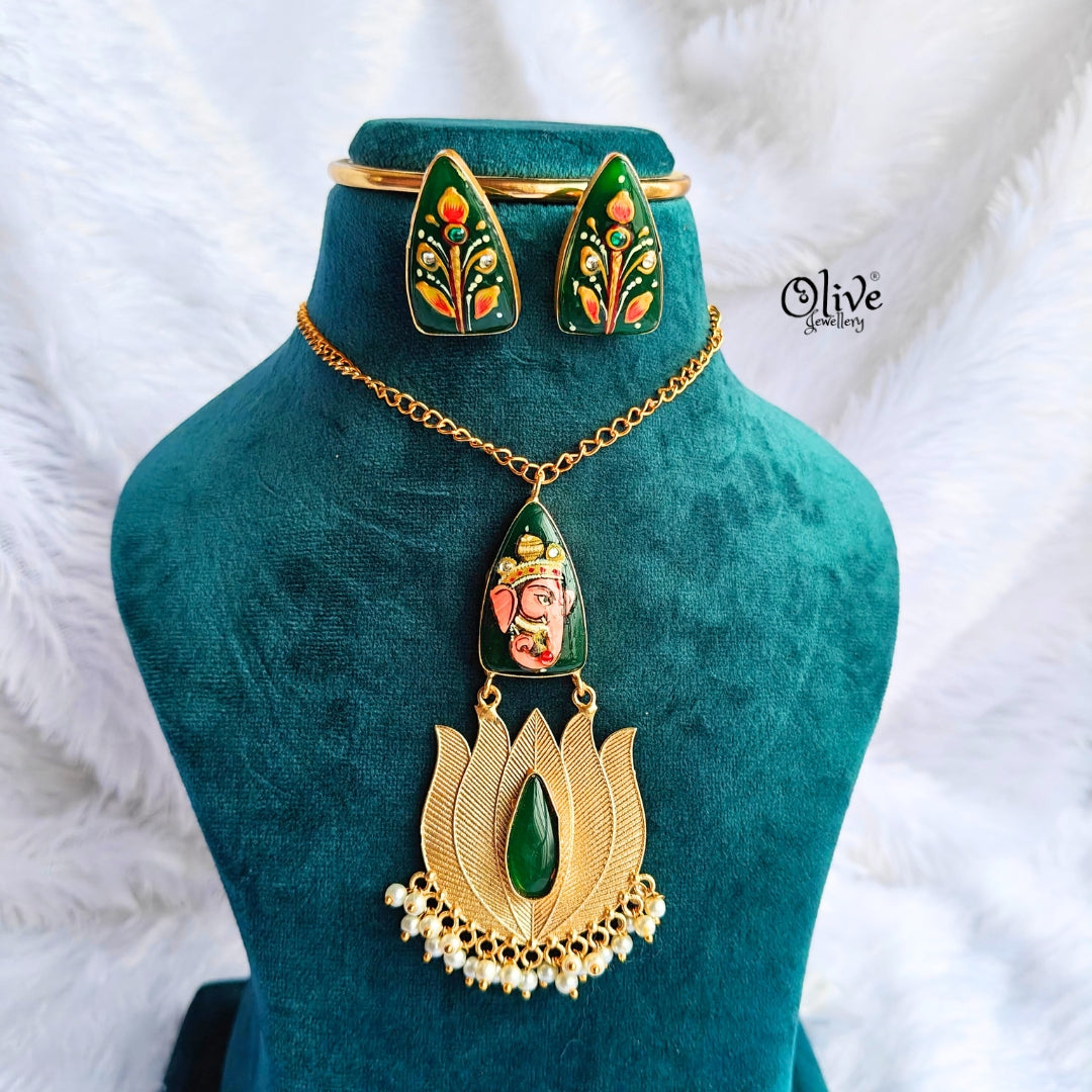 Tanjore Lotus Pendent