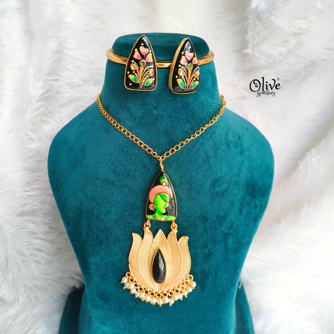 Tanjore Lotus Pendent