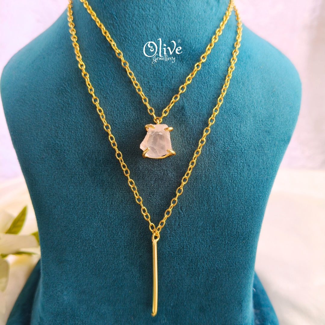 Gem Stone Collection Pendent - Claw Fitting - Round Shape - Two Layers Chain