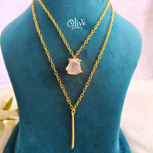 Gem Stone Collection Pendent - Claw Fitting - Round Shape - Two Layers Chain