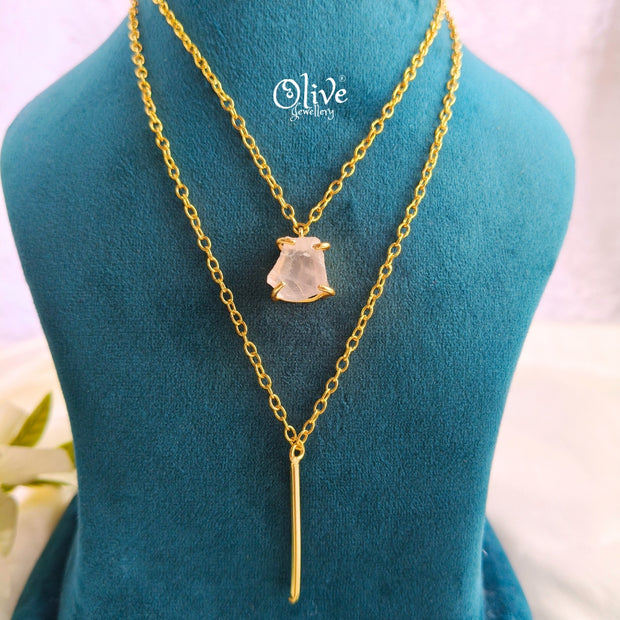 Gem Stone Collection Pendent - Claw Fitting - Round Shape - Two Layers Chain