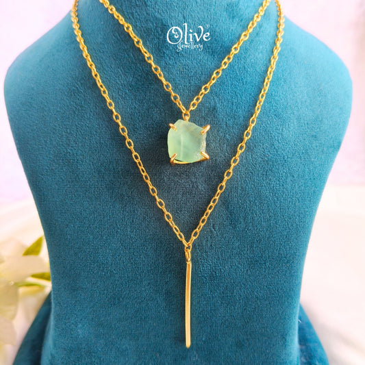 Gem Stone Collection Pendent - Claw Fitting - Round Shape - Two Layers Chain