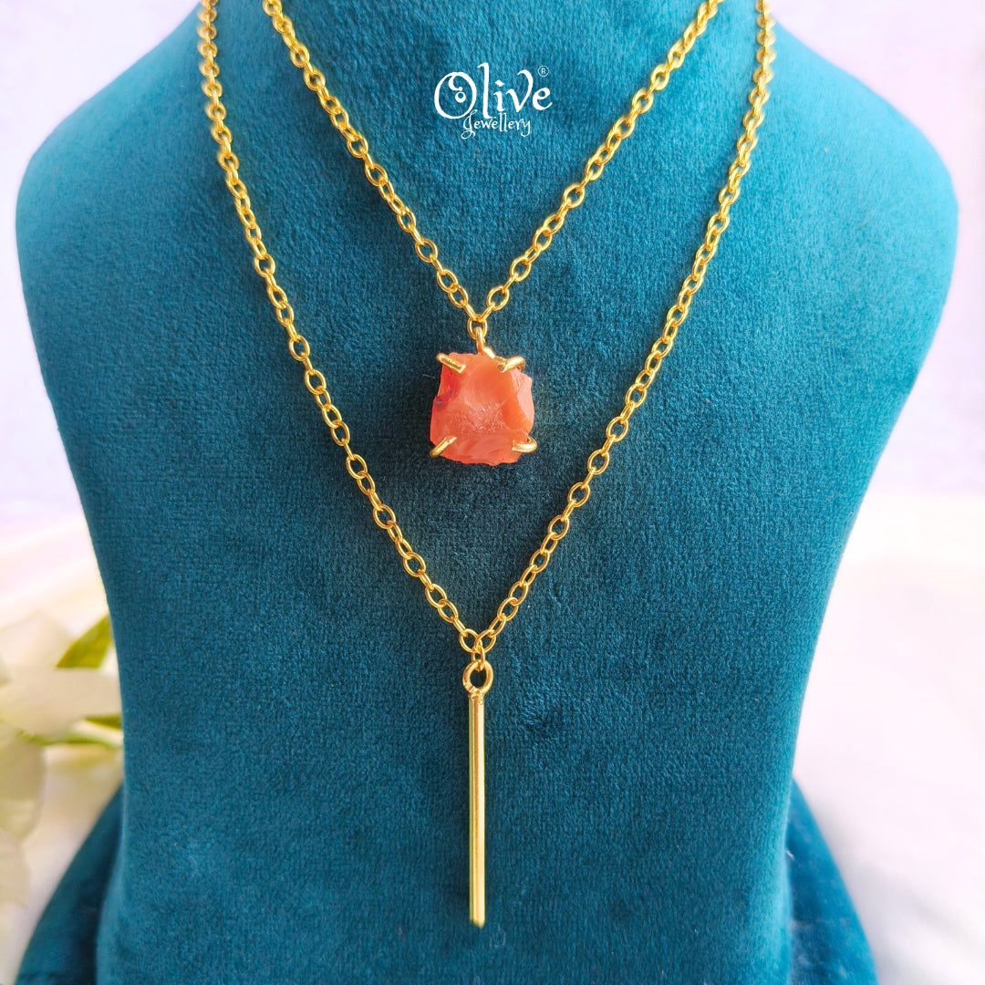 Gem Stone Collection Pendent - Claw Fitting - Round Shape - Two Layers Chain