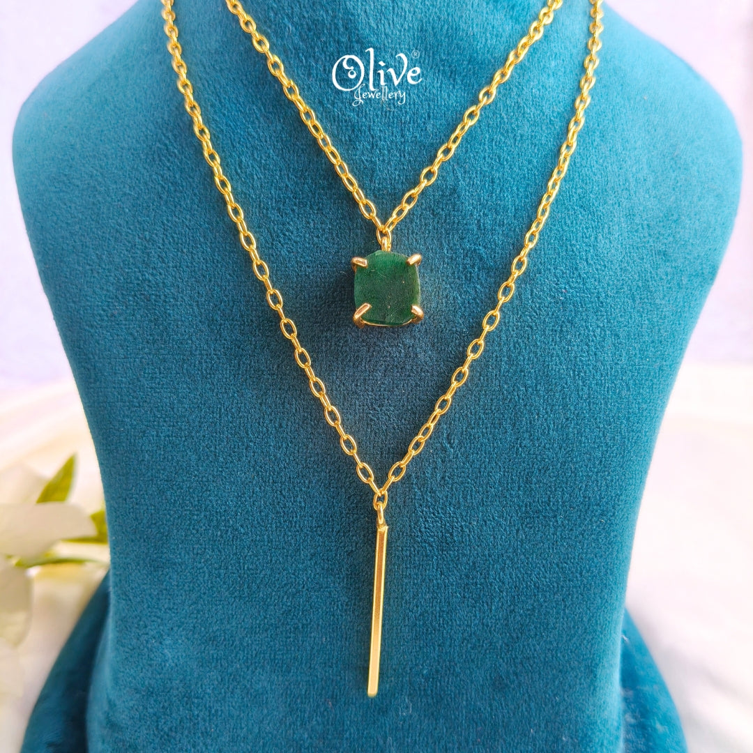 Gem Stone Collection Pendent - Claw Fitting - Round Shape - Two Layers Chain