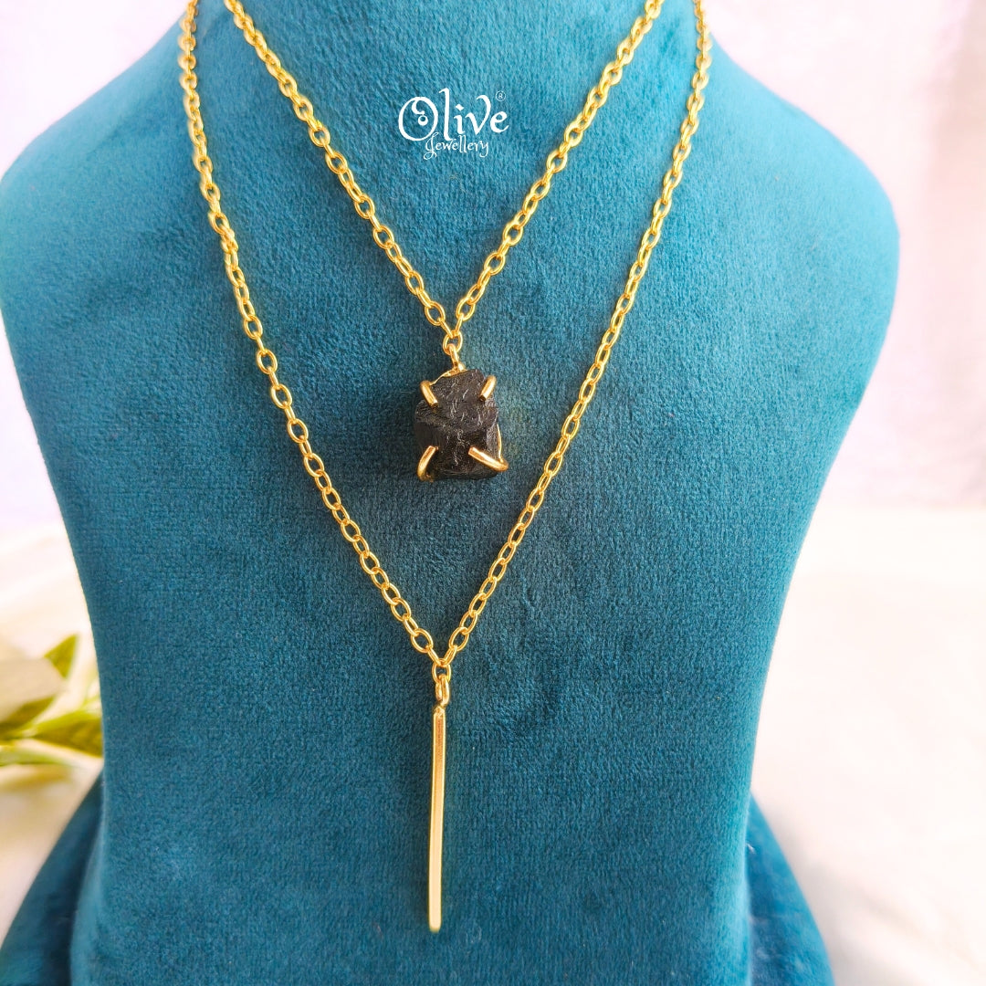 Gem Stone Collection Pendent - Claw Fitting - Round Shape - Two Layers Chain