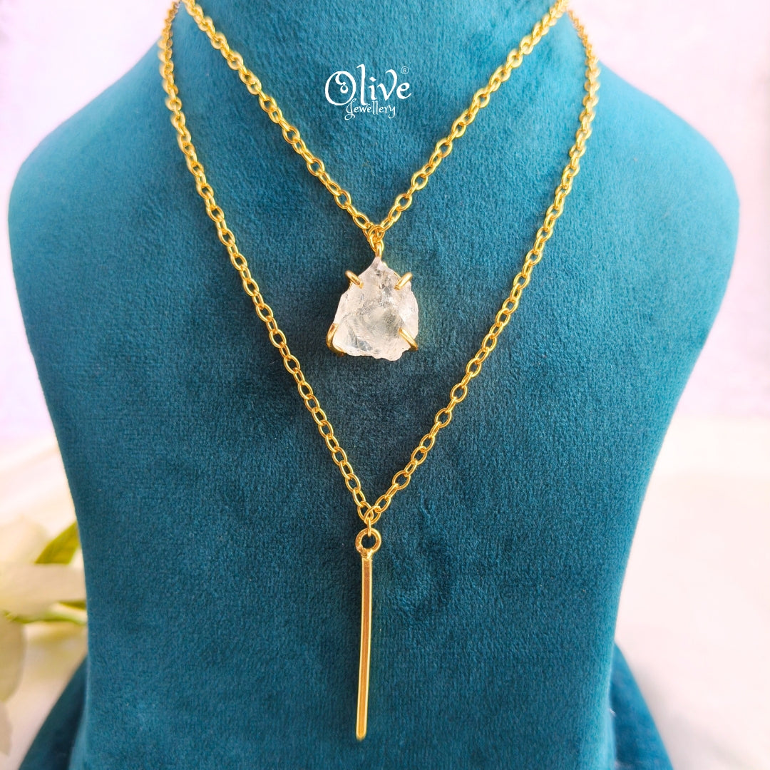 Gem Stone Collection Pendent - Claw Fitting - Round Shape - Two Layers Chain